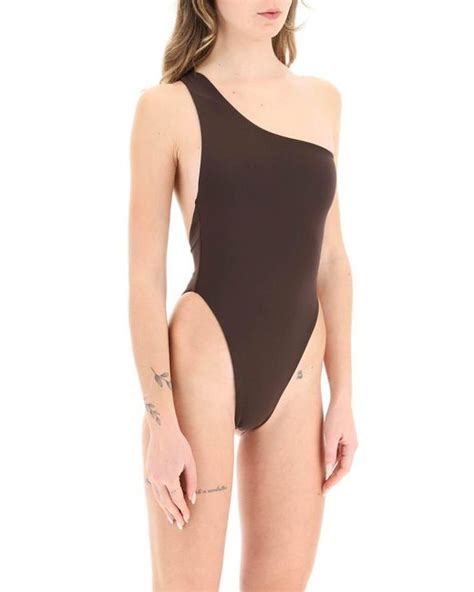 Louisa Ballou Plunge One Piece Swimsuit In Brown Lyst