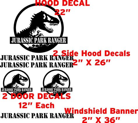 Jurassic Park Ranger Complete Jeep Decal Kit 6 Pieces Park Ranger Jurassic Park Jeep Decals