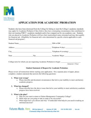 Fillable Online Fmcc Bapplicationb For Academic Probation Fulton