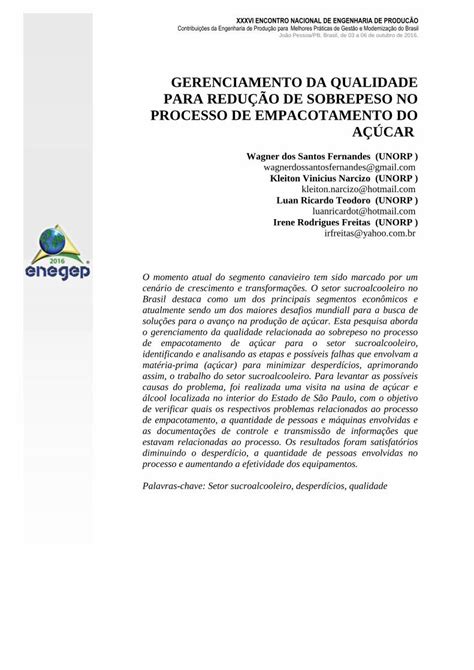 PDF gerenciamento da qualidade para redução de sobrepeso no DOKUMEN