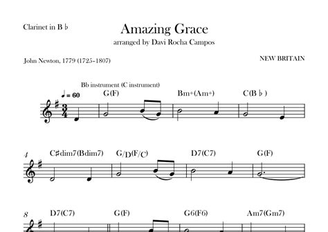 Amazing Grace Sheet Music Davi Rocha Campos Clarinet Solo