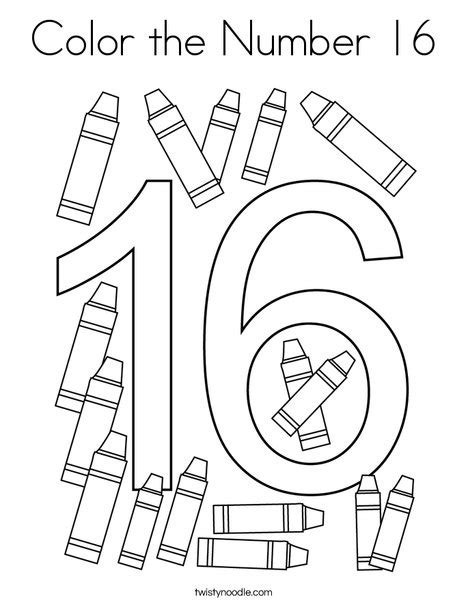 Color The Number 16 Coloring Page Twisty Noodle