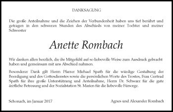 Traueranzeigen Von Anette Rombach Schwarzw Lder Bote Trauer