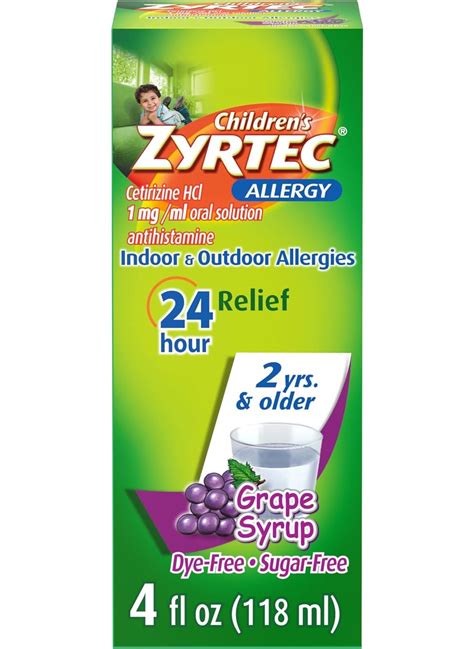 zyrtec zyrtec childrens  hour allergy relief syrup  mg cetirizine