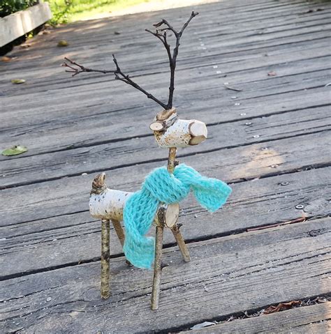 Birch Log Reindeer Wooden Deer Centrepiece Fairy Garden Rustic