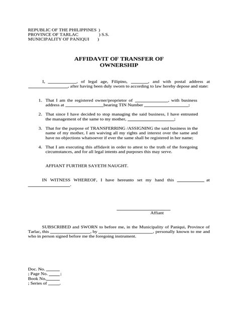 affidavit  transfer  ownership