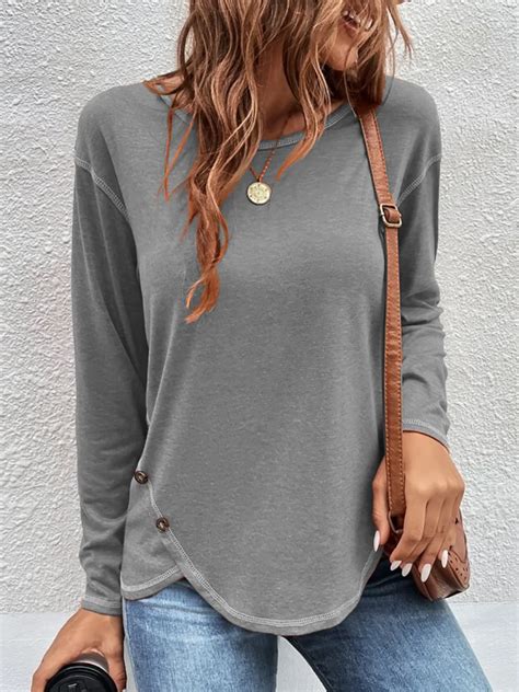 Plain Long Sleeve Casual T Shirt Roselinlin