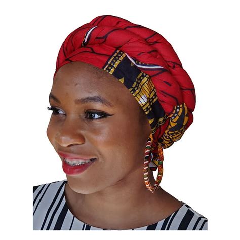 Red Diamond African Print Ankara Modu Hat Pre Tied Head Wrap