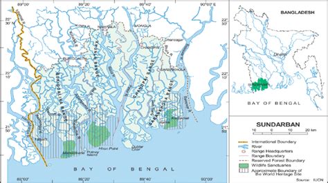 Map showing the distribution of mangrove forest of Sundarban in ...