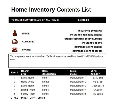 Home Inventory List Templates | 10+ Free Word, Excel & PDF Formats