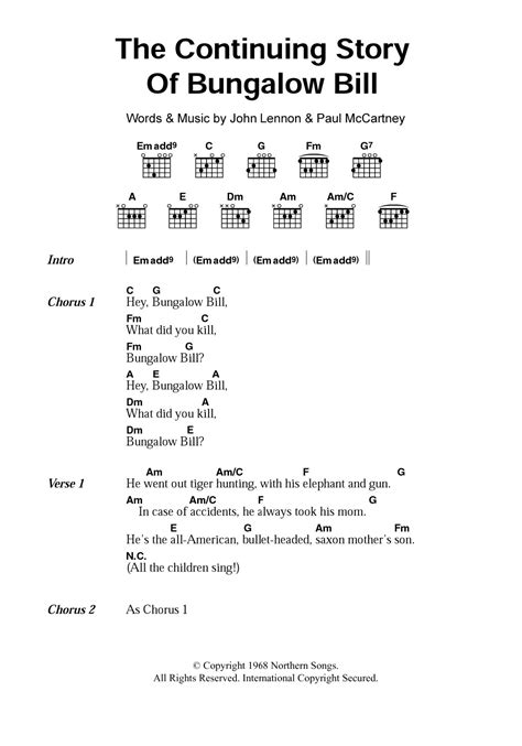 The Continuing Story Of Bungalow Bill By The Beatles Sheet Music For