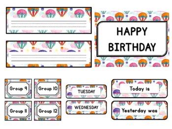Watercolor Hot Air Balloons Classroom D Cor Pack Resources Set