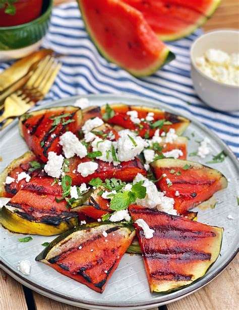 Gegrilde Watermeloen Van De Barbecue Met Munt En Feta Gewoon Wat Een