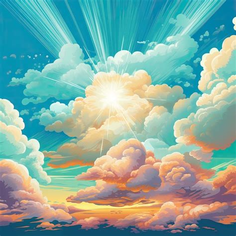 El sol se abre paso a través de las nubes en el cielo ilustración ia