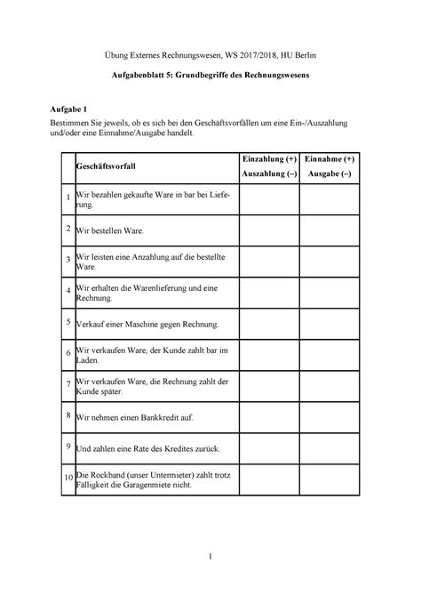 Aufgabenblatt Bung Externes Rechnungswesen Ws Hu Berlin
