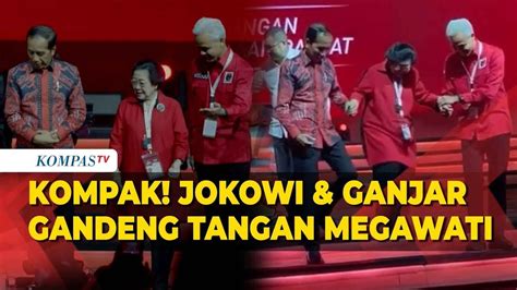 Momen Kompak Jokowi Ganjar Gandeng Tangan Megawati Turun Panggung Di