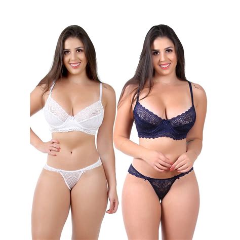 Conjunto de Lingerie Calcinha e Sutiã Sem Bojo Aro Rendado Branco e