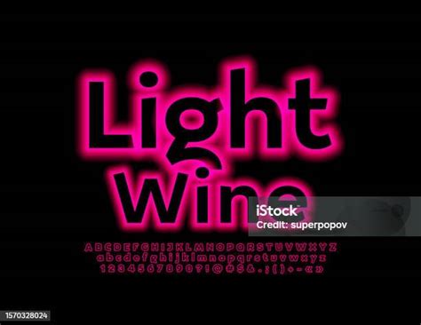 Vektor Bersinar Emblem Light Wine Set Huruf Dan Angka Alfabet Neon