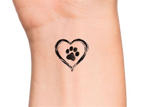 Paw Print Heart Temporary Tattoo / Dog Tattoo - Etsy