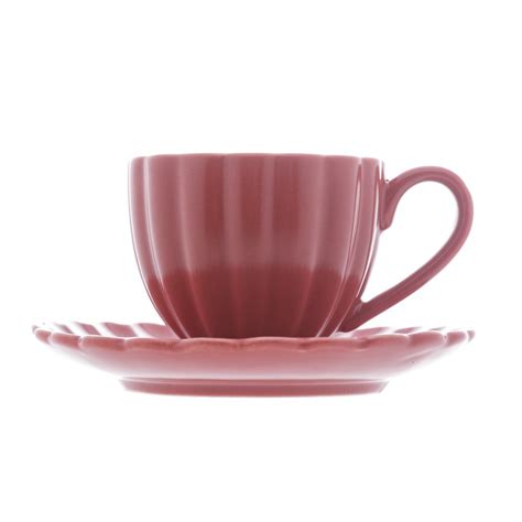 Jogo 2 Xícaras de Café de Porcelana Pires Pétala Vermelho Matt 90ml