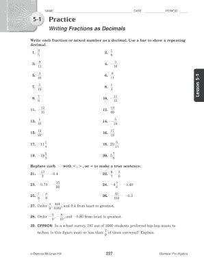 Fillable Online Chapter 5 Resource Masters Glencoe Pre Algebra