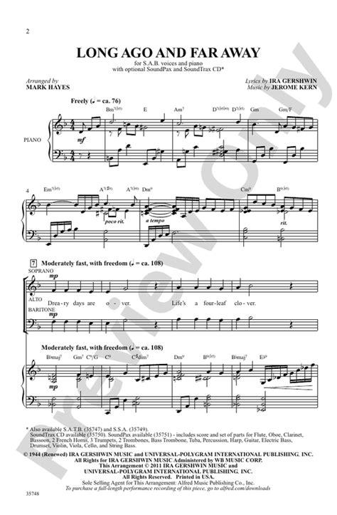 Long Ago And Far Away SAB Choral Octavo Jerome Kern Digital Sheet