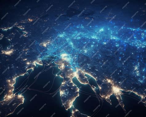 Premium AI Image | Human population density areas with blue linear