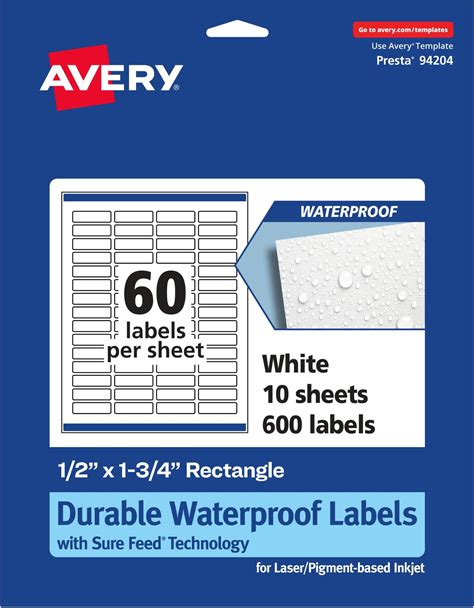 Amazon Avery Durable Waterproof Rectangle Labels With Sure Feed