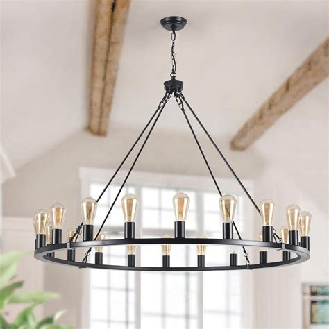 LWYTJO Loughlam 20 Light Black Farmhouse Candle Style Wagon Wheel