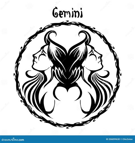 Gemini Zodiac Sign Design Form Illustration Doodle Drawing Tattoo And