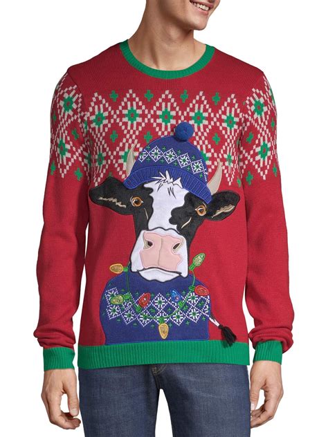 Holiday Time - Holiday Time Men's Light-Up Cow Ugly Christmas Sweater - Walmart.com - Walmart.com