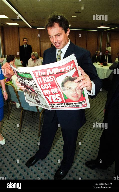 Prime Minister Tony Blair With Copy Of The Mirror Newspaper During 1997