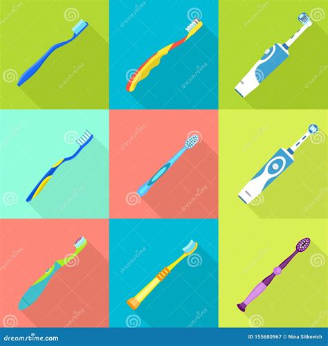 Classic Toothbrush Icon Set Flat Style Stock Vector Illustration Of