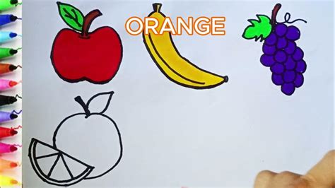 How To Draw Fruits Apple And 5 Fruits Drawing Easy Fruits Drawing