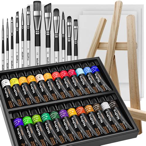 Nicpro Beginner Acrylic Paint Set 24 Rich Pigment Colors 12ml 12 Br