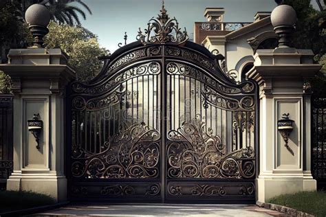 Stately And Grand Iron Mansion Gates With Intricate Detailing That