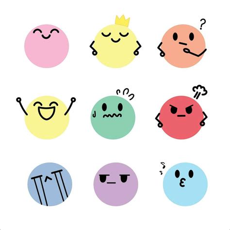 Emoji set, Faces emotions, expressive faces, Kawaii cute faces, Flat ...