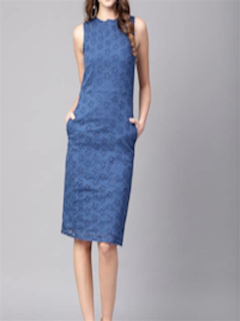 Buy Athena Blue Schiffli Embroidered Sheath Dress Dresses For Women