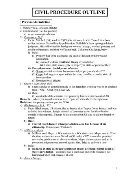 Civil Procedure Outline Personal Jurisdiction