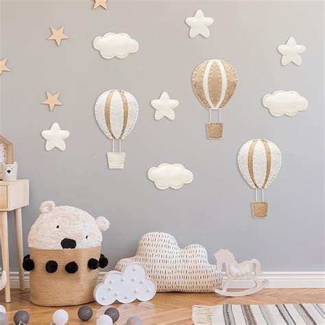 Star Hot Air Balloon And Cloud Nursery Decor Western Wall Decor For Bedroom