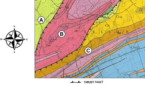 Solved On a geologic map, thrust faults are indicated as a | Chegg.com