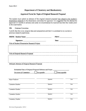 Fillable Online Chemistry Fiu Cb Approval Form For Topic Of Original