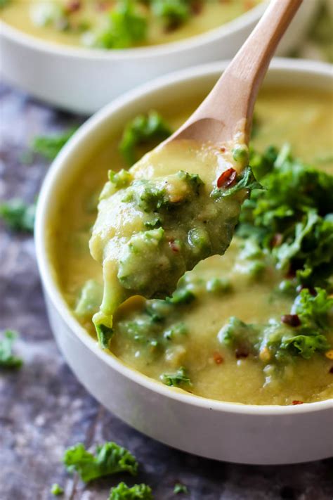 Cheesy Vegan Potato Kale Soup Emilie Eats