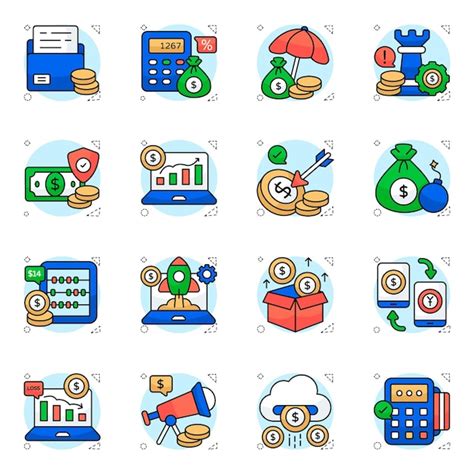 Conjunto De Iconos Planos De Finanzas Vector Premium