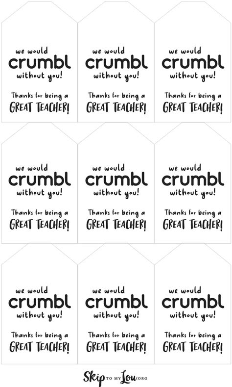 Crumbl Cookie Tags Best Teacher Gifts Thank You Teacher Gifts School