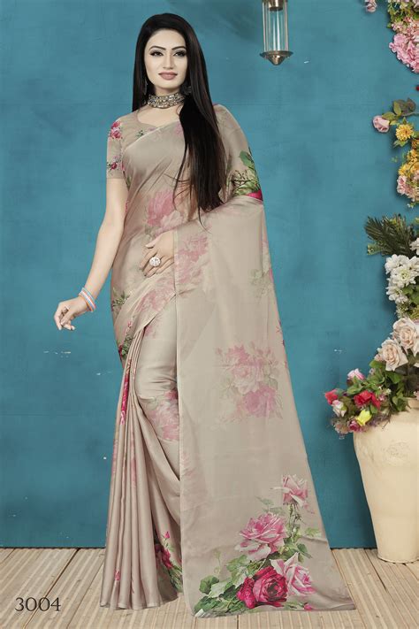 Digital Printed Satin Silk Saree Satin Silk Saree Saree Silk Sarees