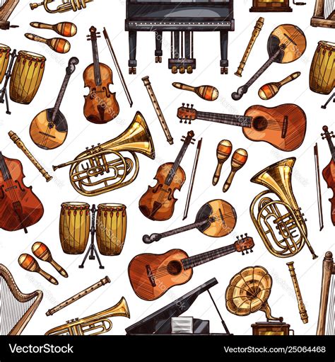 Folk music instruments sketch seamless pattern Vector Image