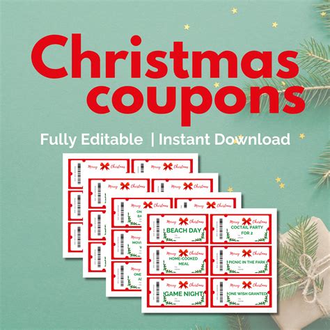 Editable Christmas Coupon Template, Custom Holiday Coupons, Printable