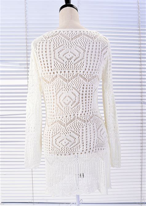 Summer Sexy Lace Crochet Beach Dress Women White See Through Swimwear