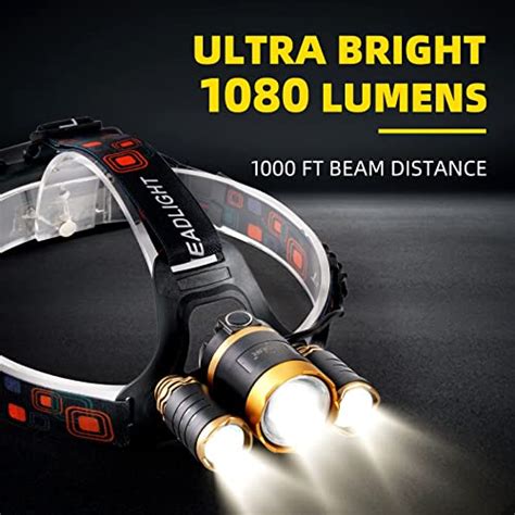 Letour Headlamp Bright 6000 Lumen Rechargeable Headlamp Cree T6 Led